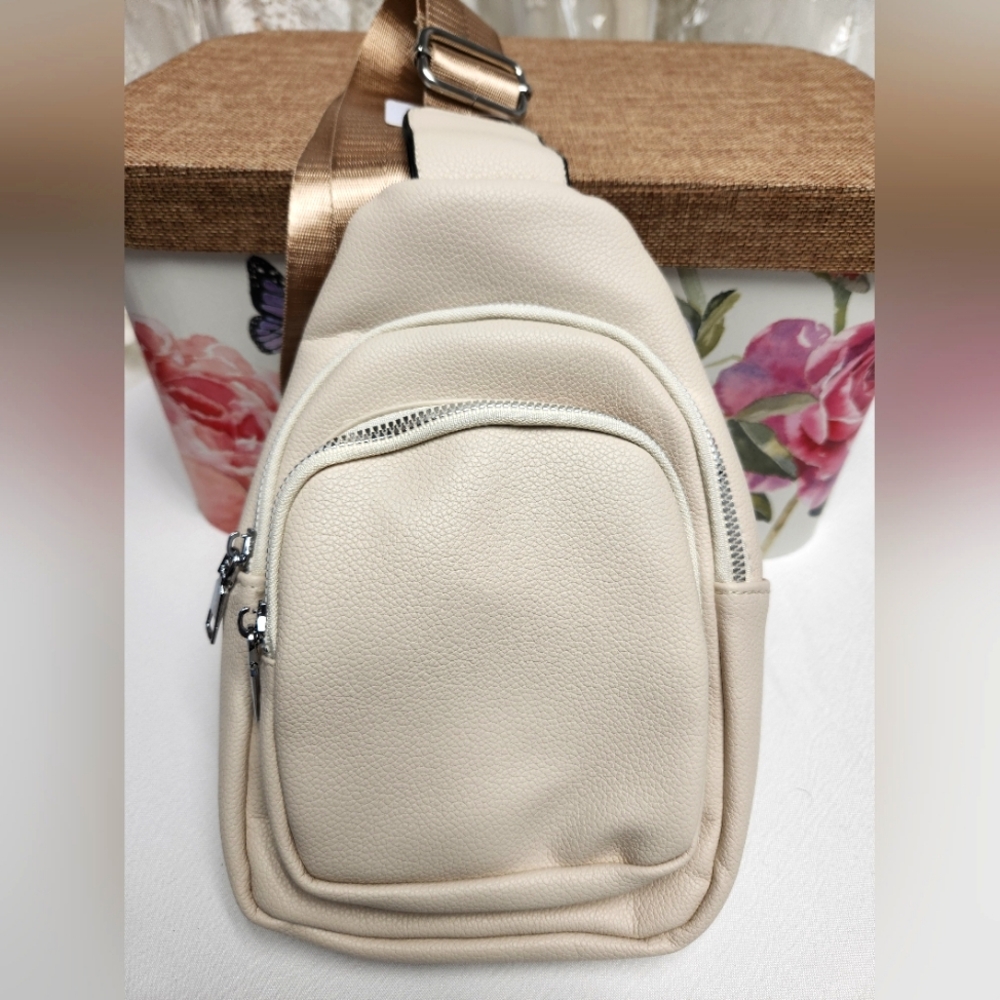 Taupe vinyl sling bag